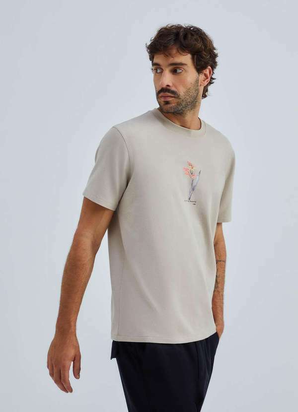 Hering - Camiseta Masculina Manga Curta Texturizada com Estampa Bege