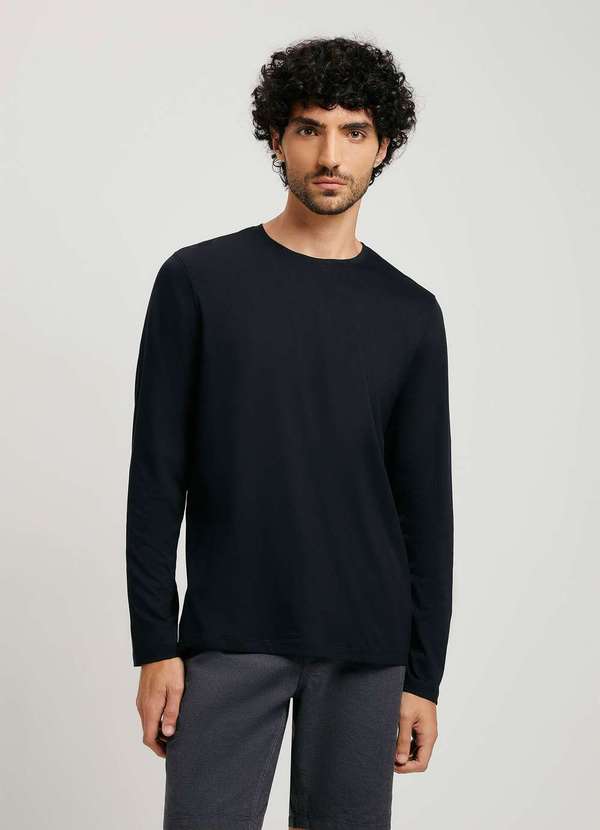 Hering - Camiseta Masculina Manga Longa Algodao Pima Preto