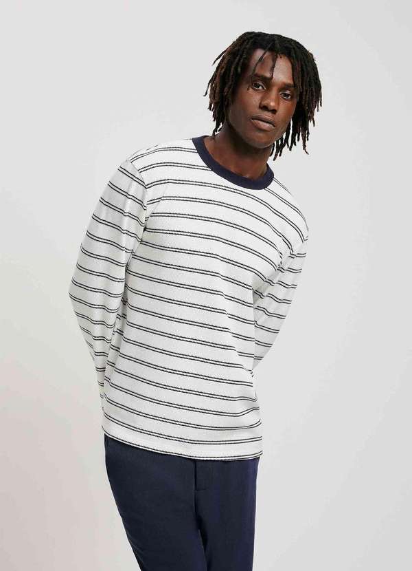 Hering - Camiseta Masculina Manga Longa Fio Tinto Azul 4