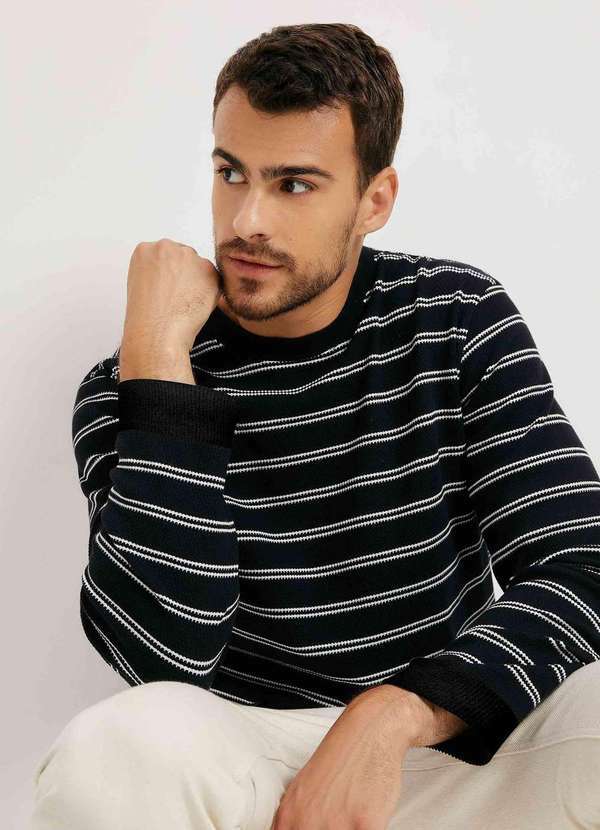 Hering - Camiseta Masculina Manga Longa Fio Tinto Preto