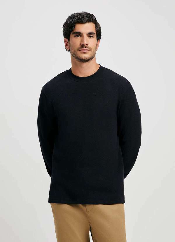 Hering - Camiseta Masculina Manga Longa Texturizada Preto