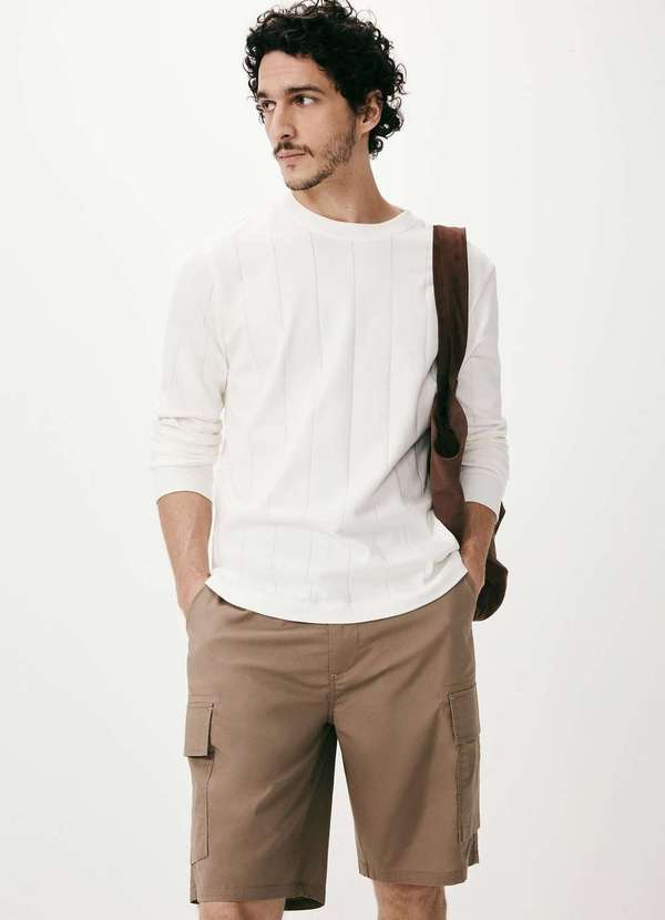 Hering - Camiseta Masculina Manga Longa Texturizada Branco