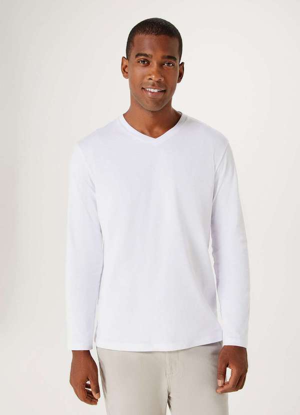 Hering - Camiseta Masculina Manga Longa World Branco