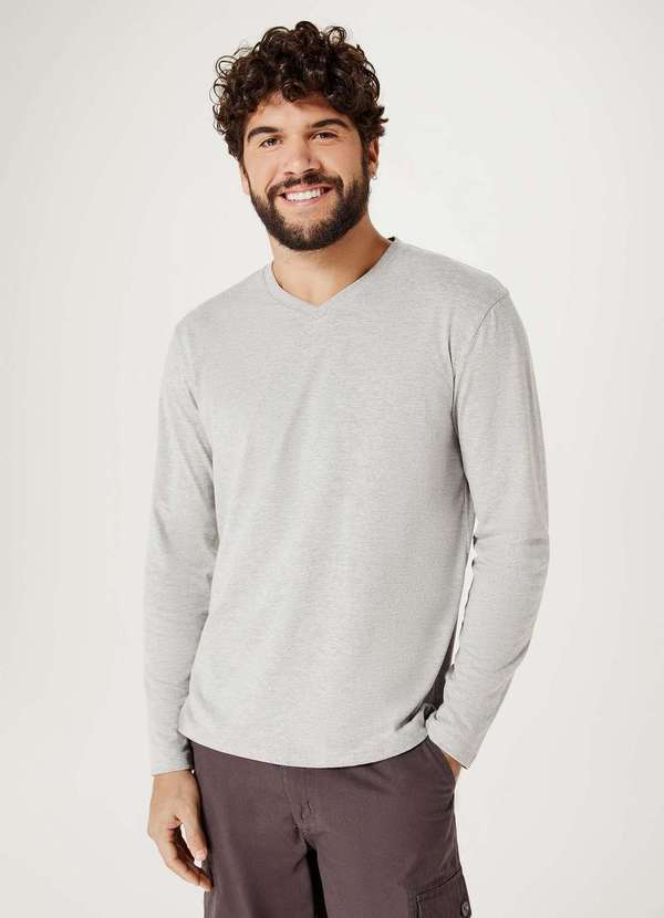 Hering - Camiseta Masculina Manga Longa World Cinza