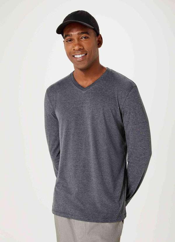 Hering - Camiseta Masculina Manga Longa World Cinza