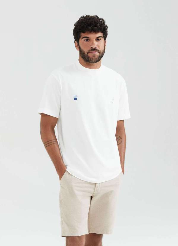 Hering - Camiseta Masculina Relaxed com Estampa Branco