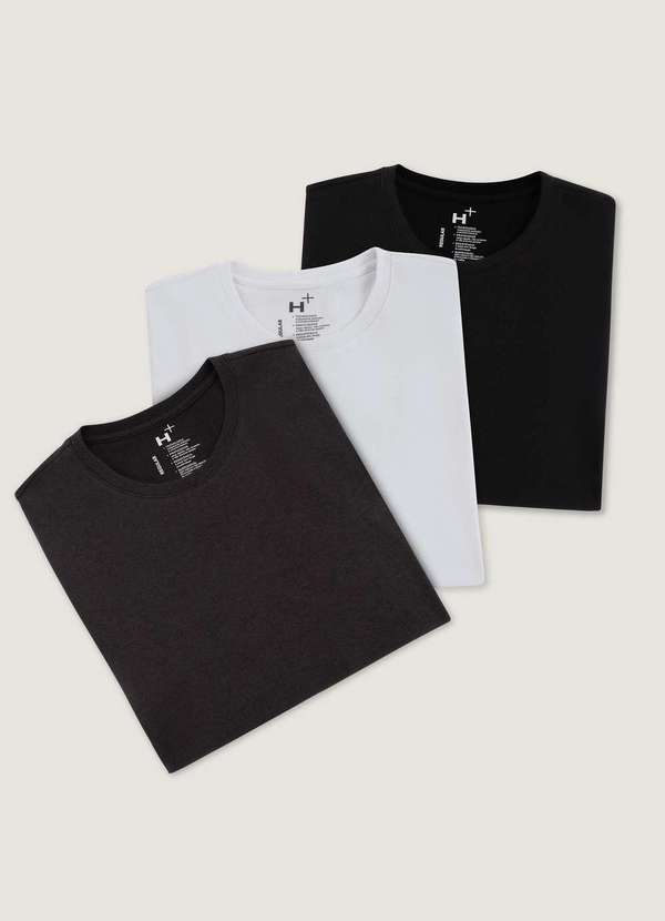 Hering - Kit 3 Camisetas Masculina Regular Manga Curta Preto 2
