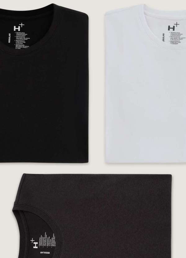 Hering - Kit 3 Camisetas Masculina Regular Manga Curta Preto 3