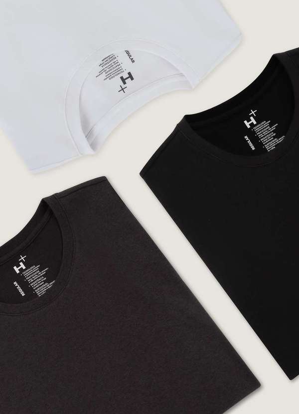 Hering - Kit 3 Camisetas Masculina Regular Manga Curta Preto 4