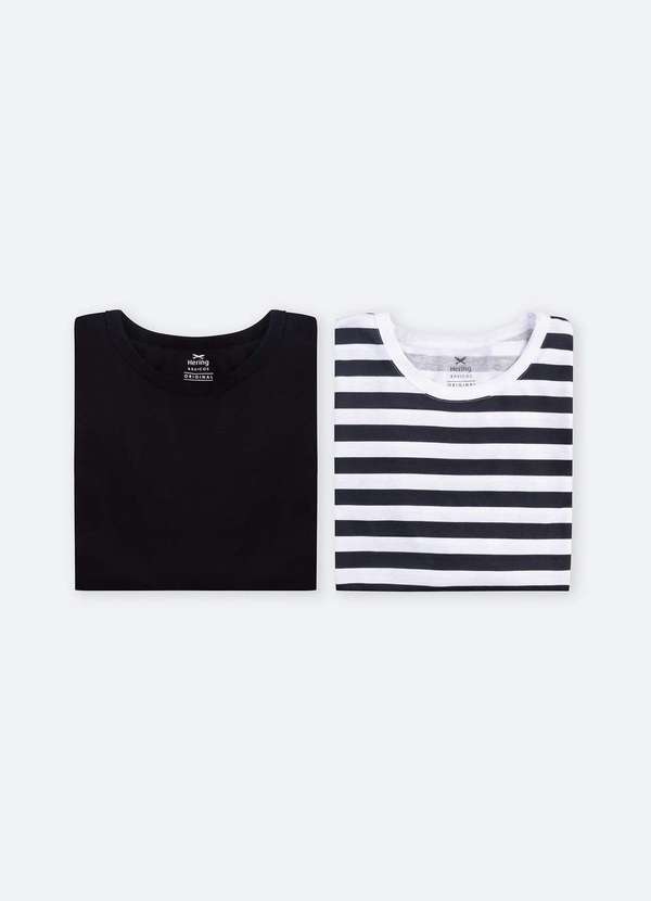 Hering - Kit de Camisetas Masculina com Gola Arredondada Preto 2