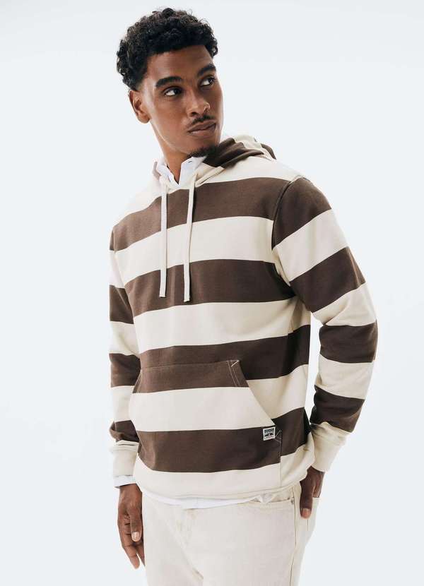 Hering - Blusao Masculino Comfort em Moletom Listrado Marrom