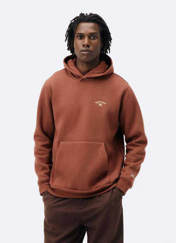 Hering - Blusao Masculino em Moletom Peluciado com Capuz Vermelho