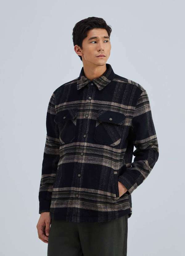 Hering - Casaco Masculino Xadrez em La Sintetica Preto