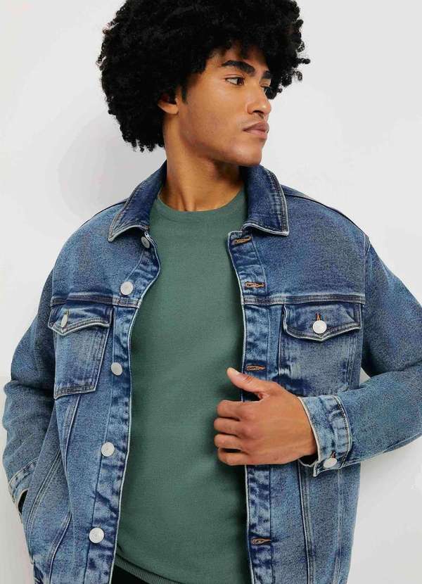 Hering - Jaqueta Jeans Masculina Trucker Azul