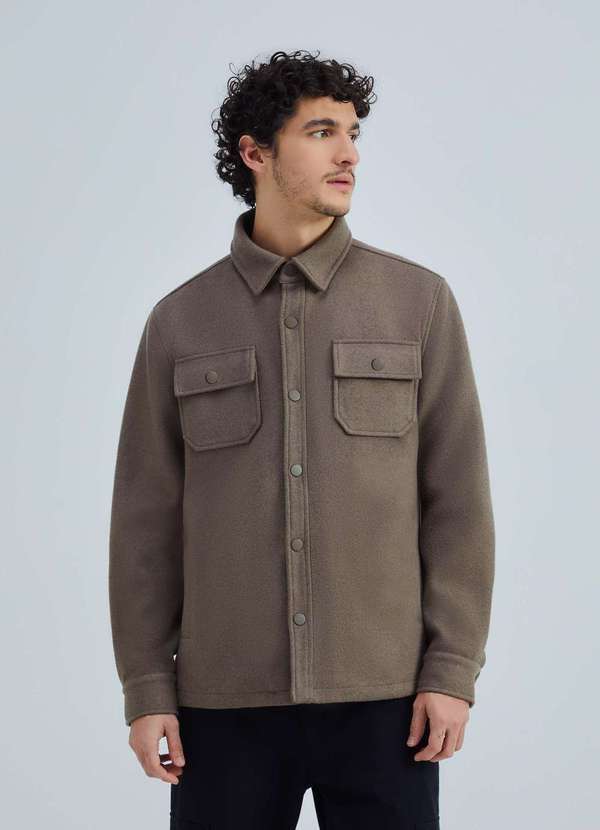 Hering - Jaqueta Masculina com Botao em La Sintetica Marrom