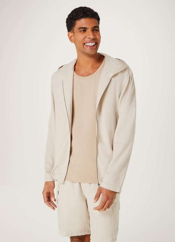 Hering Jaqueta Masculina com Capuz em Viscose e Linho Bege