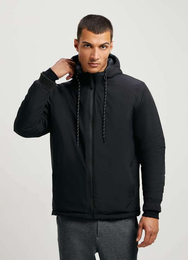 Hering - Jaqueta Masculina Corta Vento com Capuz e Bolso Preto