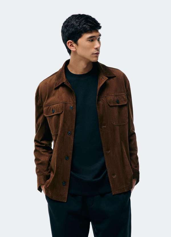 Hering - Jaqueta Masculina em Suede Leve Marrom