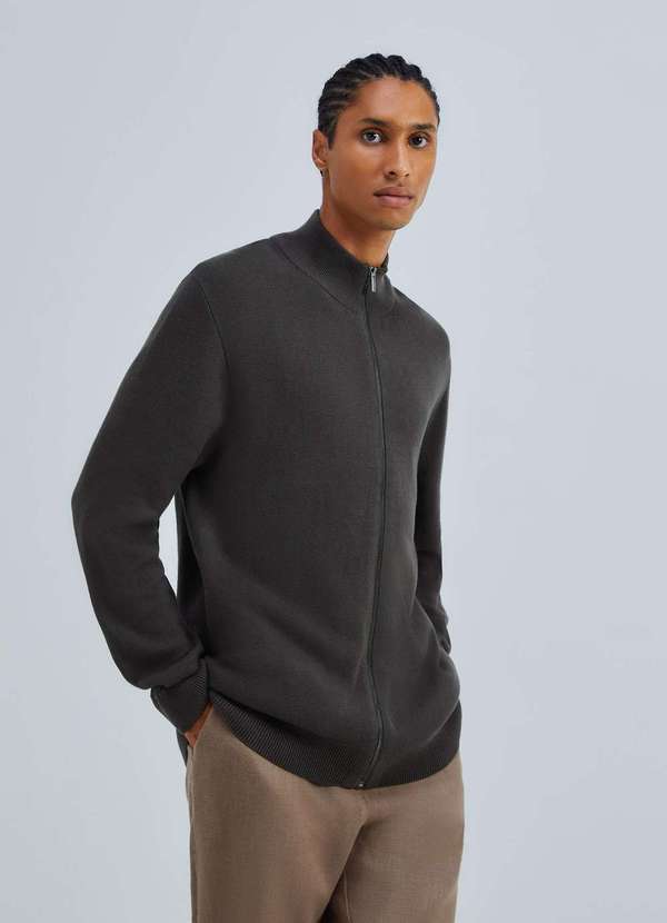 Hering - Jaqueta Masculina Gola Alta em Trico Cinza