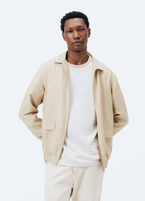 Hering - Jaqueta Masculina Harrington com Bolsos Frontais Bege