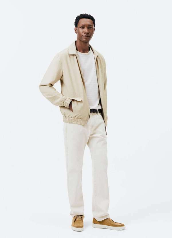 Hering - Jaqueta Masculina Harrington com Bolsos Frontais Bege 4