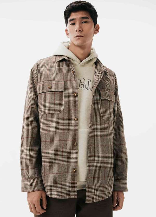 Hering - Jaqueta Masculina Overshirt em Fio Tinto Bege