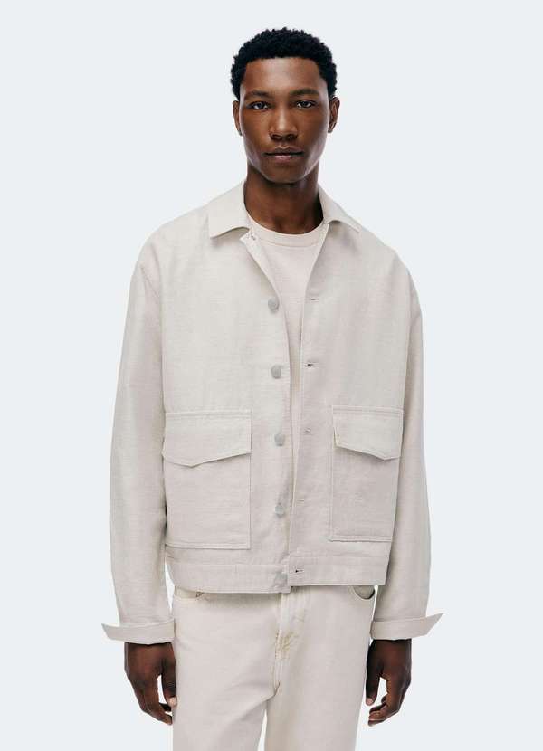 Hering Jaqueta Overshirt Masculina com Linho Bege