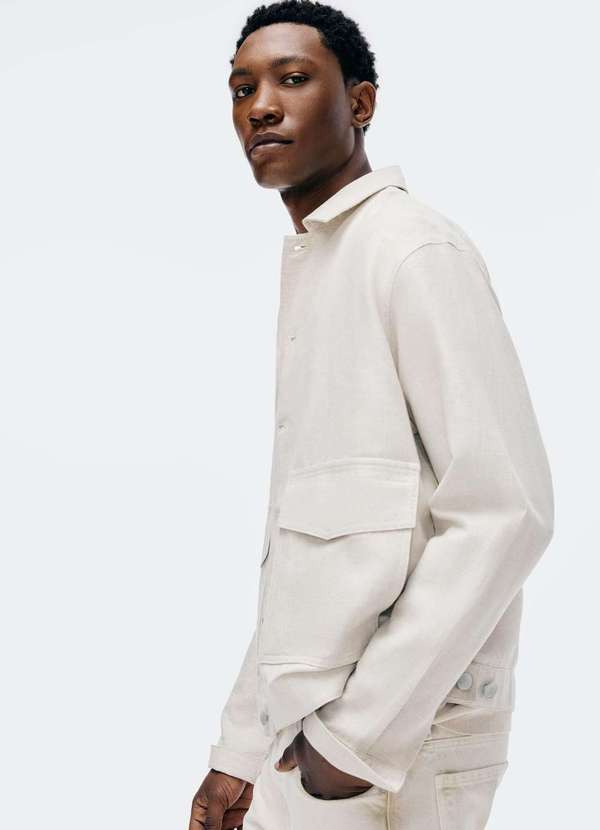 Hering - Jaqueta Overshirt Masculina com Linho Bege 4