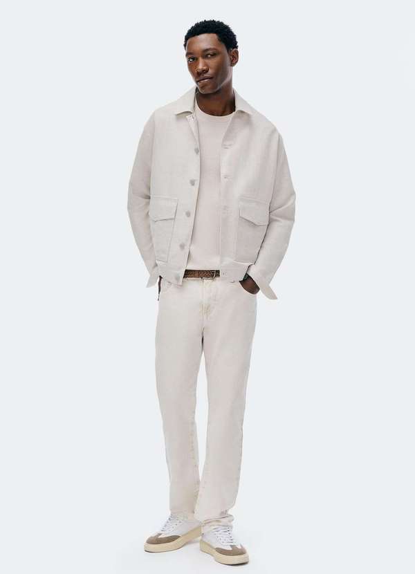 Hering - Jaqueta Overshirt Masculina com Linho Bege 5