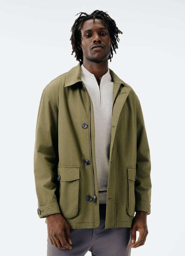 Hering - Parka Masculina Reta em Sarja Verde