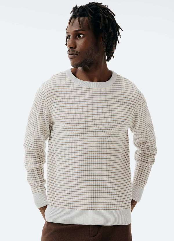 Hering - Sueter Masculino em Trico Listrado Bege