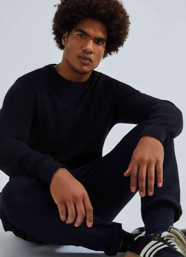 Hering - Sueter Masculino em Trico Texturizado Preto