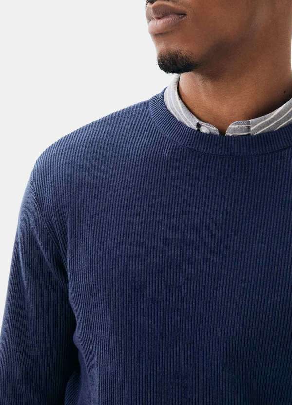 Hering - Sueter Masculino Regular em Trico Canelado Azul 2