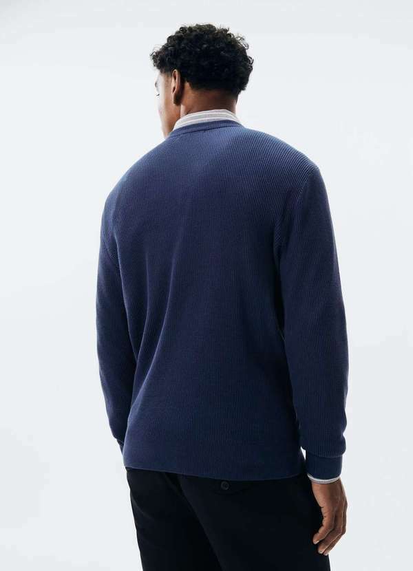 Hering - Sueter Masculino Regular em Trico Canelado Azul 3