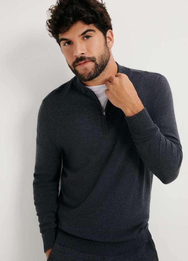 Hering - Sueter Masculino Regular em Trico Cinza