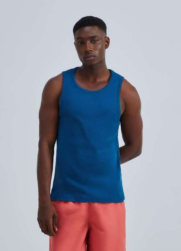 Hering - Regata Masculina Regular em Ribana Canelada Azul