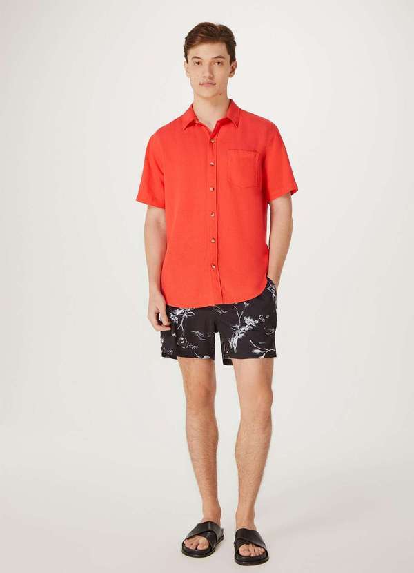 Hering - Shorts Praia Masculino Floral com Sunga Interna Preto