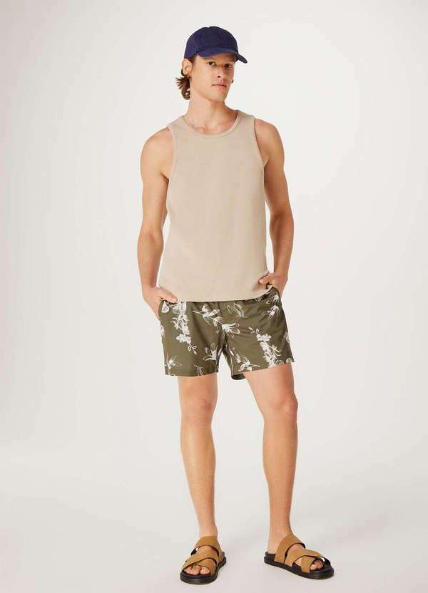 Hering - Shorts Praia Masculino Floral com Sunga Interna Verde