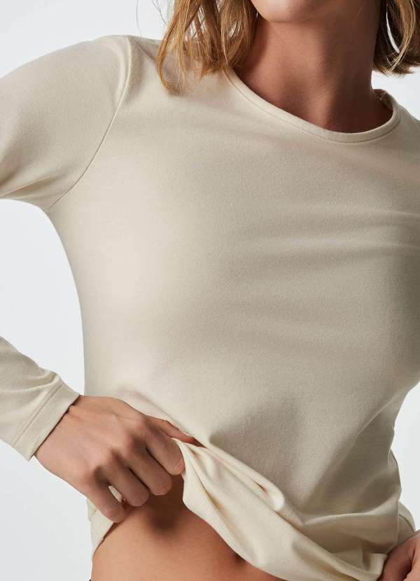 Hering - Blusa Feminina Manga Longa em Cotton Bege 2