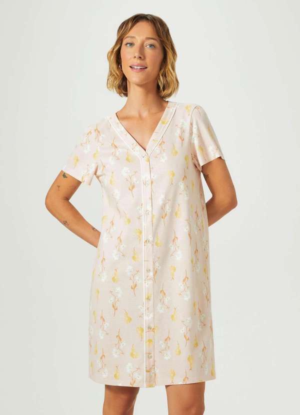 Hering - Camisola Estampada Manga Curta com Botoes Rosa