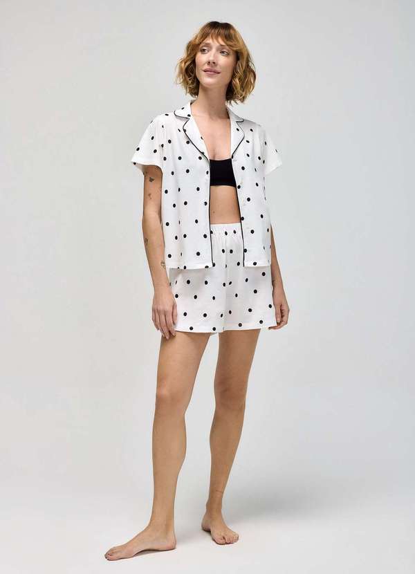 Hering - Pijama Curto Feminino Americano Estampado Branco