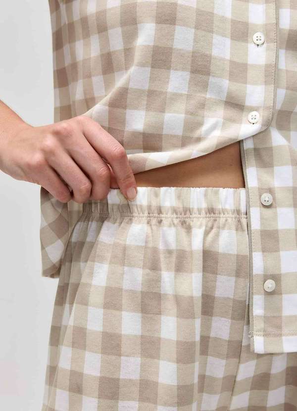 Hering - Pijama Curto Feminino Americano Estampado Bege 3