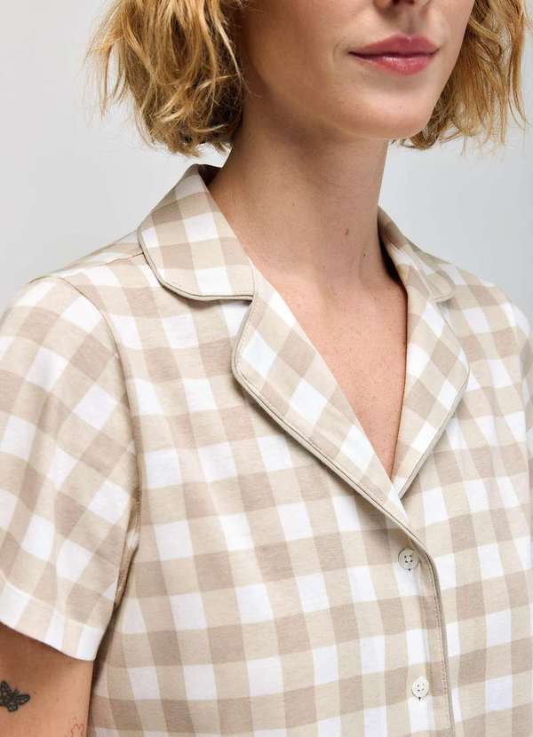 Hering - Pijama Curto Feminino Americano Estampado Bege 4