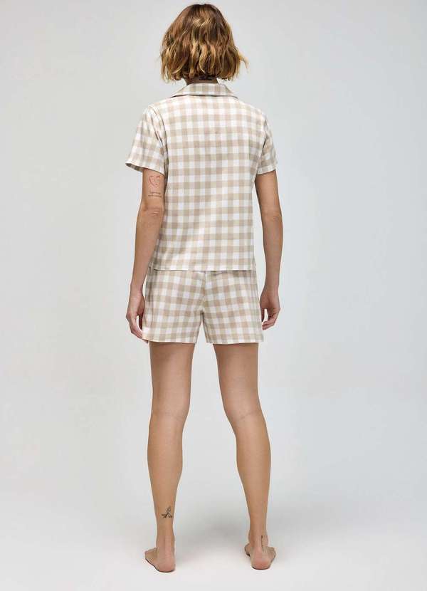 Hering - Pijama Curto Feminino Americano Estampado Bege 5