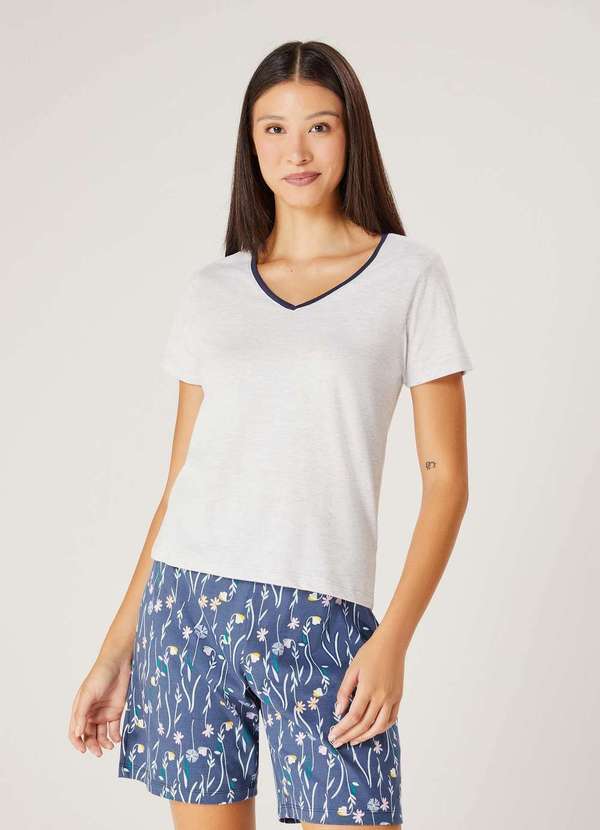 Hering - Pijama Curto Feminino Amplo Decote V Cinza