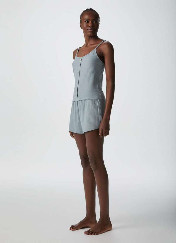 Hering - Pijama Curto Feminino Canelado Verde 1