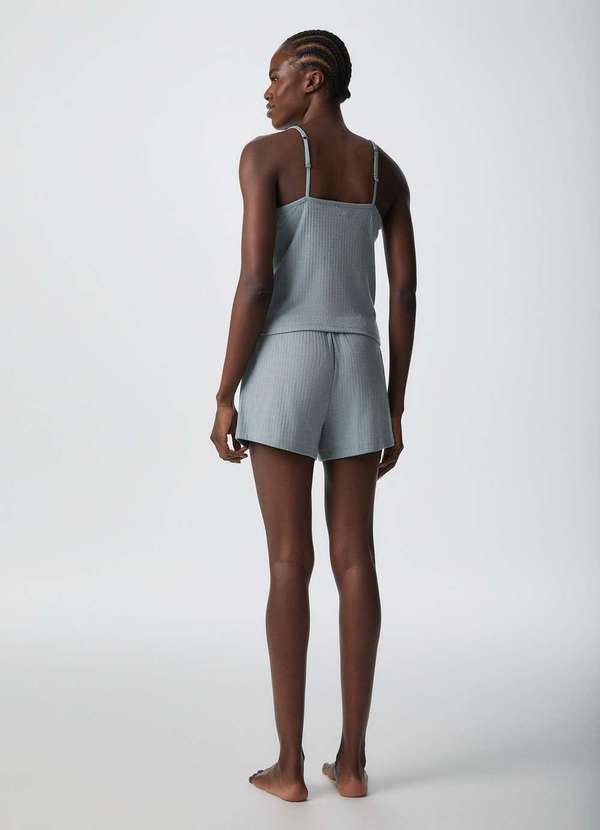 Hering - Pijama Curto Feminino Canelado Verde 4