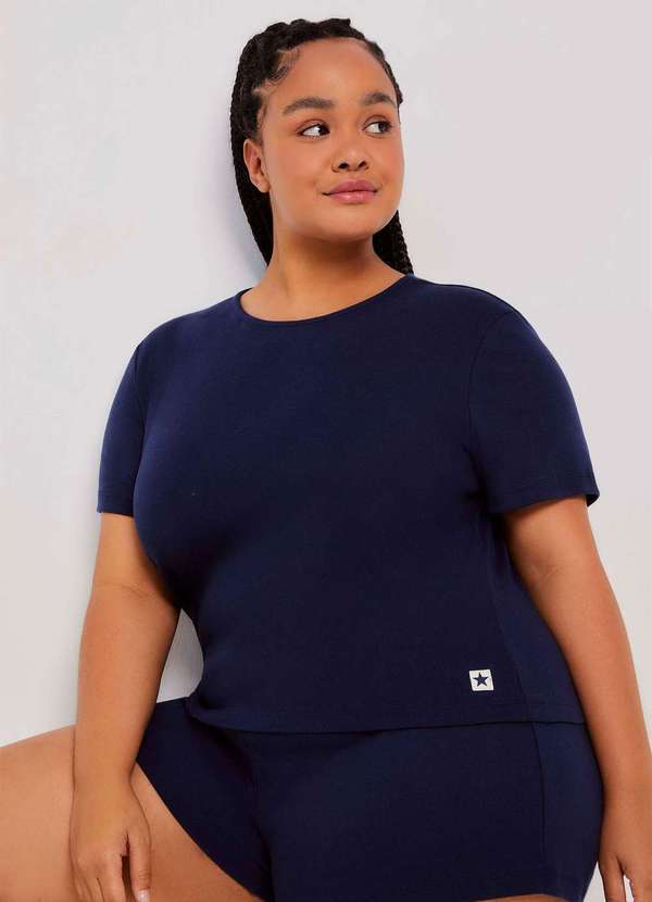 Hering - Pijama Curto Feminino em Ribana Canelada Azul