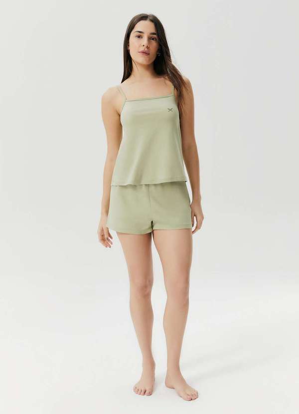 Hering - Pijama Curto Feminino Flame com Bordado Verde