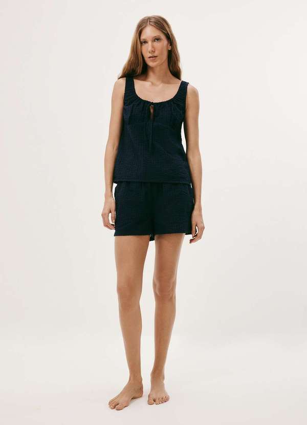 Hering - Pijama Feminino Curto Boho Anarruga Azul